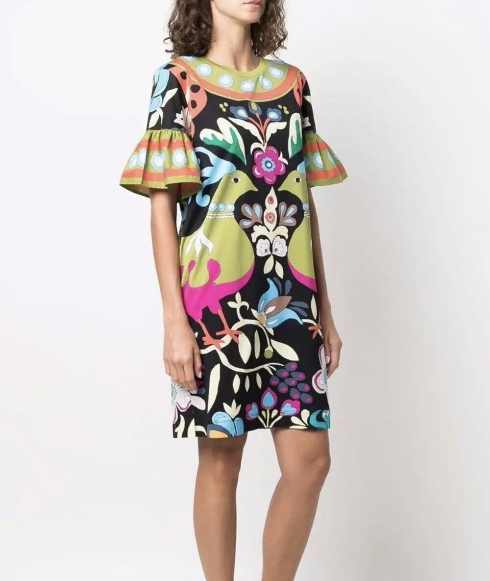 La Double J Walk The Dog Peacock Print Dress Size XS Pockets Made In Italy Chic